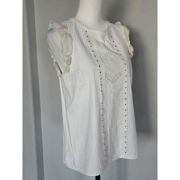 Coach 1941 Studded Cottagecore Boho White Sleeveless Ruffled Arm Blouse Sz 8 - Picture 7 of 8